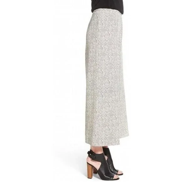 Eileen Fisher Women Creme Black Tencel Viscose Wide Leg Crop Pants Sz M
